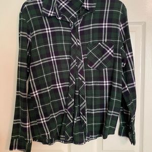Green plaid button down shirt